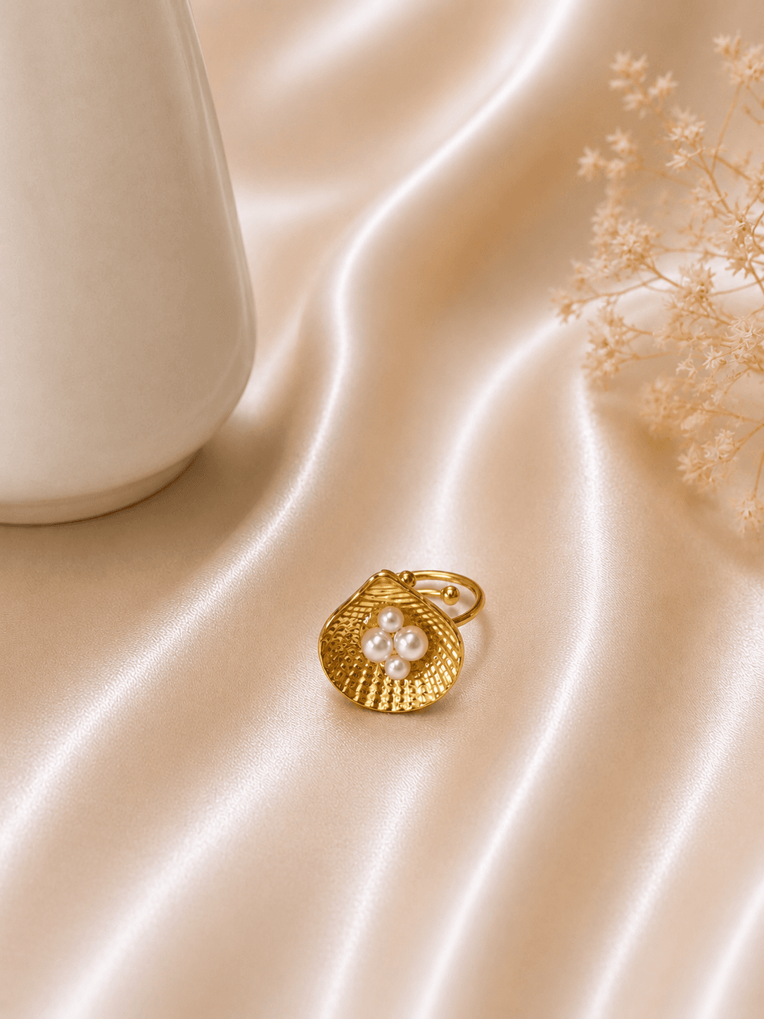 Bague Coquillage Perles Doree — bijou en acier inoxydable, Aurelia Jewelry House