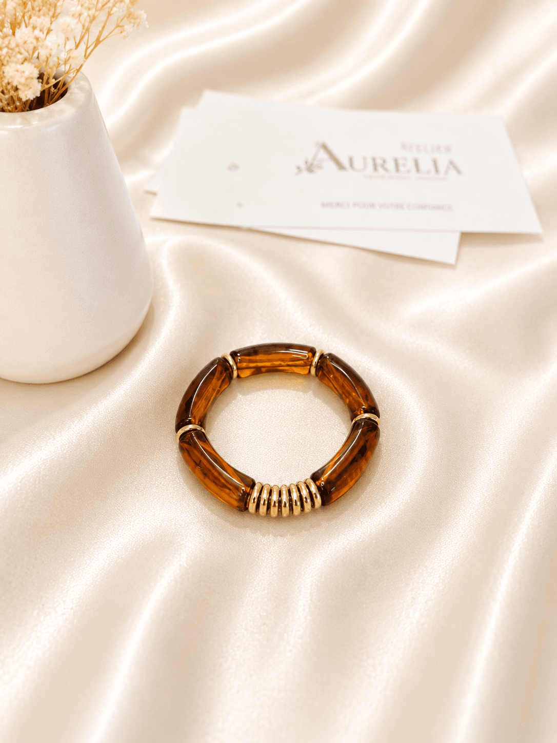 Bracelet Tubes Resine Ecaille Dore