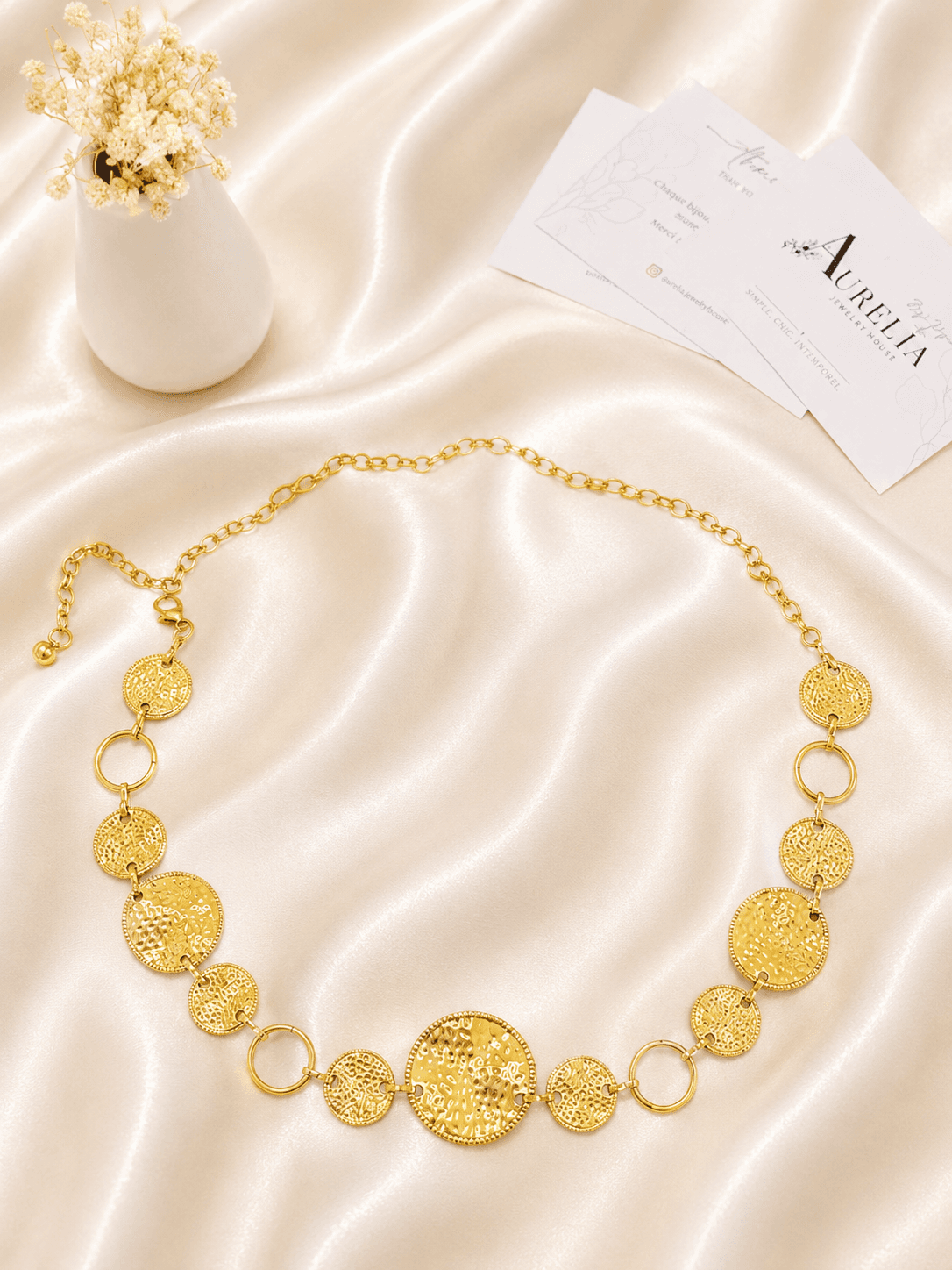 Chaine de Taille Medaillons Marteles — bijou en acier inoxydable, Aurelia Jewelry House